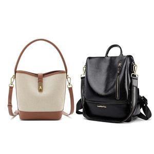 Small Fabric Bucket Top-handle Crossbody Bag and Cow Leather Backpack Purse🌟